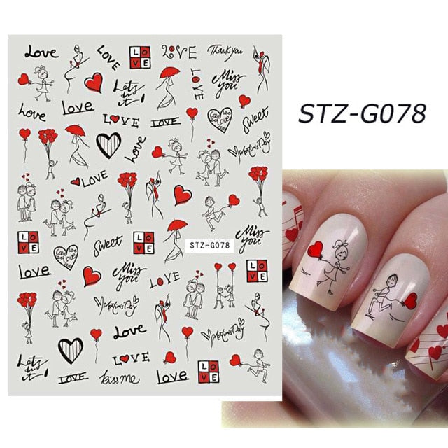 Self-adhesive Pink pattern 3d Nail Decal Valentine's Day Stickers Manicure Nail Art Decoration nails Accessories Supplies