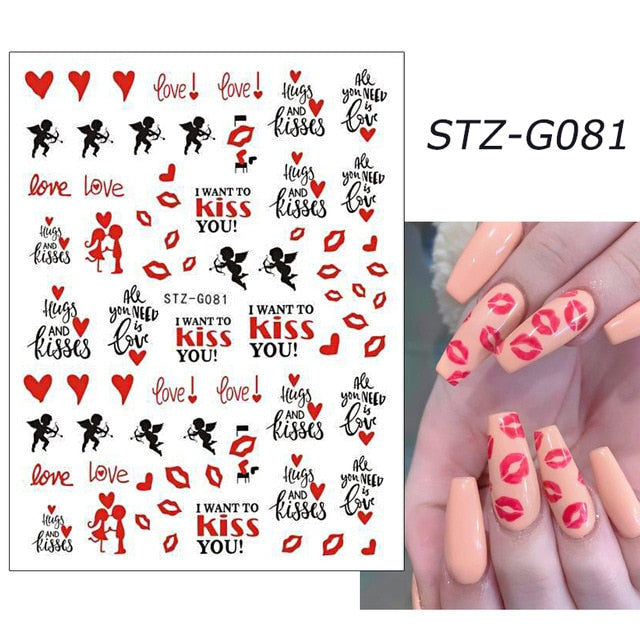 Self-adhesive Pink pattern 3d Nail Decal Valentine's Day Stickers Manicure Nail Art Decoration nails Accessories Supplies