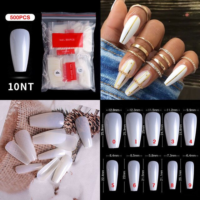 500pcs/bag Coffin Medium False Nail Tips Full Cover Tips Artifical Fake Nails Clear Natural Nail Extension Supplies Salon Tools