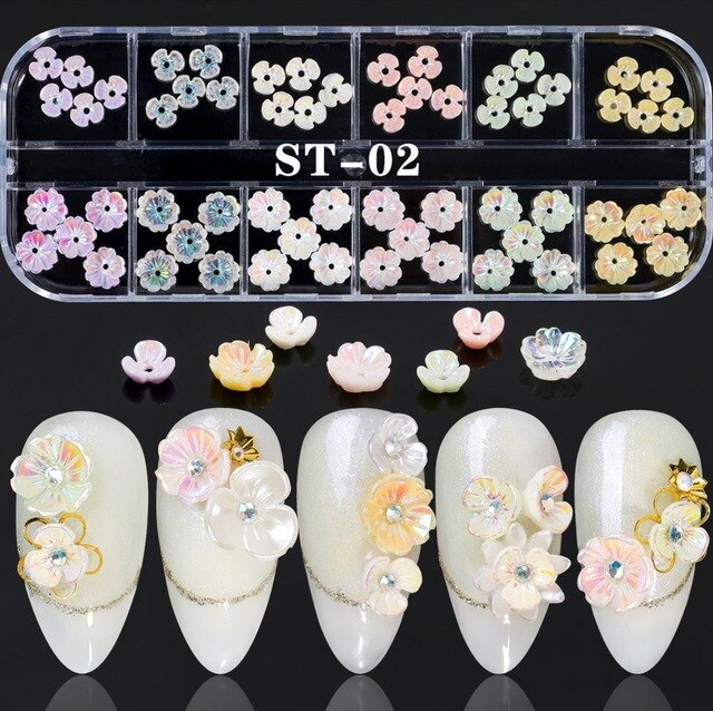 1 Box Colorful Various Petal Flowers Bow Ties Glazed Pearl 3d Nail Art Decorations Charms Nail Glitter  Supplies Tools Jewelry