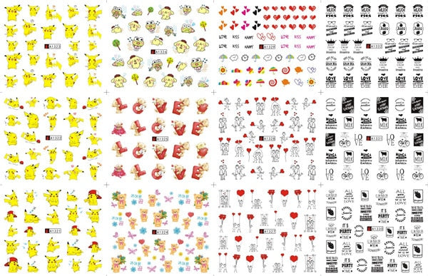 12 sheets cartoon water decal nail art nail sticker slider tattoo full Cover Decals manicure supplies tools bear cat design