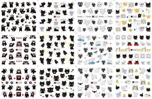 12 sheets cartoon water decal nail art nail sticker slider tattoo full Cover Decals manicure supplies tools bear cat design