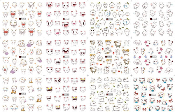 12 sheets cartoon water decal nail art nail sticker slider tattoo full Cover Decals manicure supplies tools bear cat design