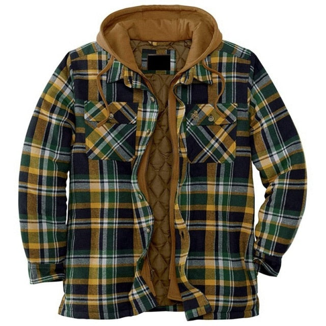 Explosive Men's Clothing European American Autumn and Winter Models Thick Cotton Plaid Long-sleeved Loose Hooded Jacket