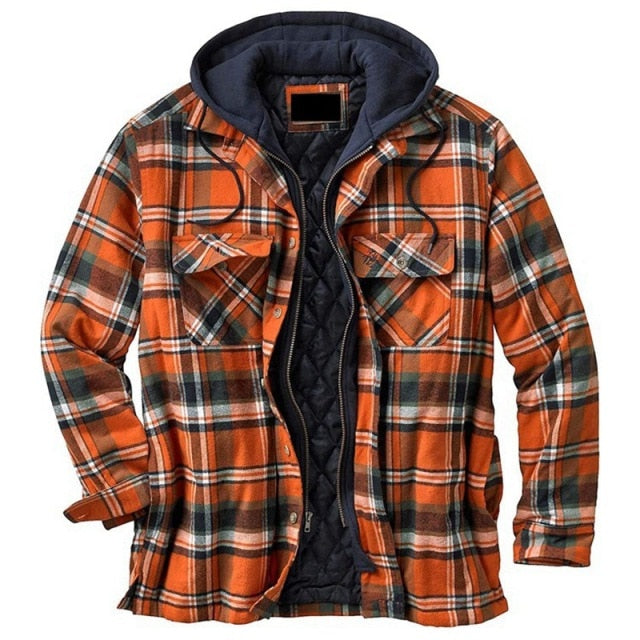 Explosive Men's Clothing European American Autumn and Winter Models Thick Cotton Plaid Long-sleeved Loose Hooded Jacket