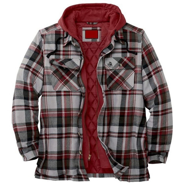 Explosive Men's Clothing European American Autumn and Winter Models Thick Cotton Plaid Long-sleeved Loose Hooded Jacket