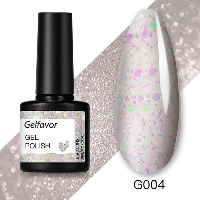 Gelfavor 8ml Gel Nail Polish Glitter For Manicure set nail art Semi platium UV LED Lamp Nail varnishes Base top coat Gel lacquer