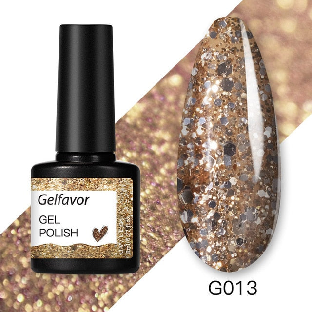 Gelfavor 8ml Gel Nail Polish Glitter For Manicure set nail art Semi platium UV LED Lamp Nail varnishes Base top coat Gel lacquer