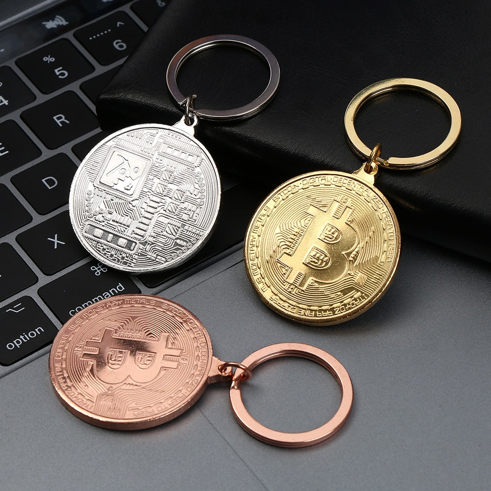 1Pcs Bitcoin Key Chain Coin Key Rings Jewlery Commemorative Collectors Friends Gifts Key Decorative Coins Bag Pendant Keychain