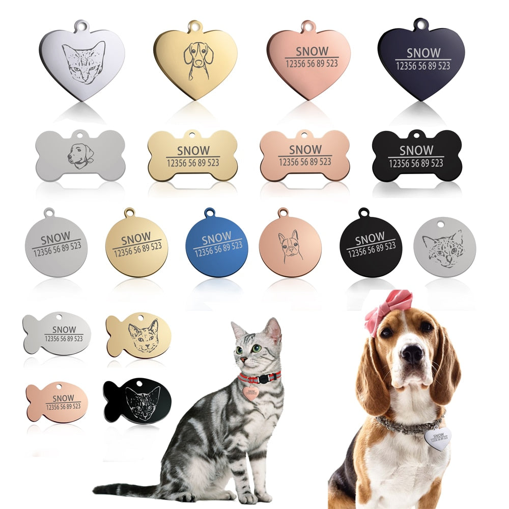 New Cat Dog ID Tag Custom Free Engraving Personalized Dog Collar Pet Charm Name Pendant Bone Necklace Collar Puppy Accessory
