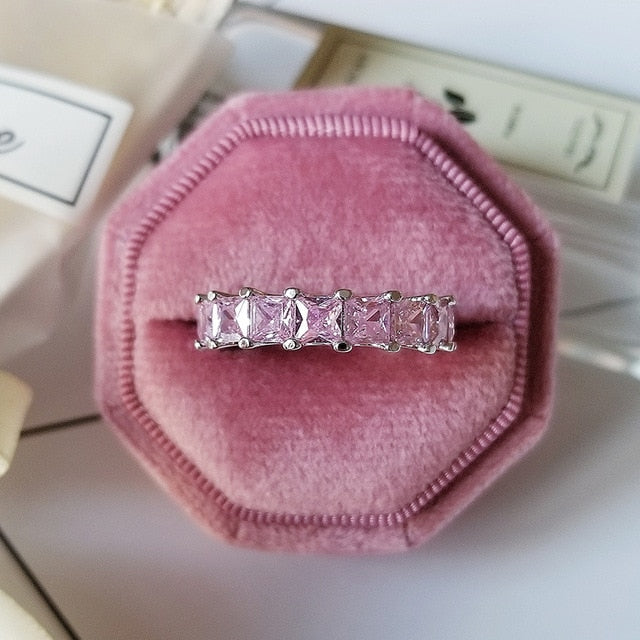2021 New Luxury Fashion 925 Sterling Silver Pink Engagement Wedding Band Eternity Ring For Women Christmas Gift Love Jewelry Z2