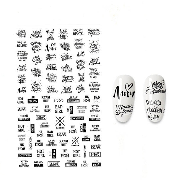 The New 3D Nail Sticker Cool English Letter stickers for nail  Foil Love Heart Design Nails Accessories Fashion Manicure Sticker