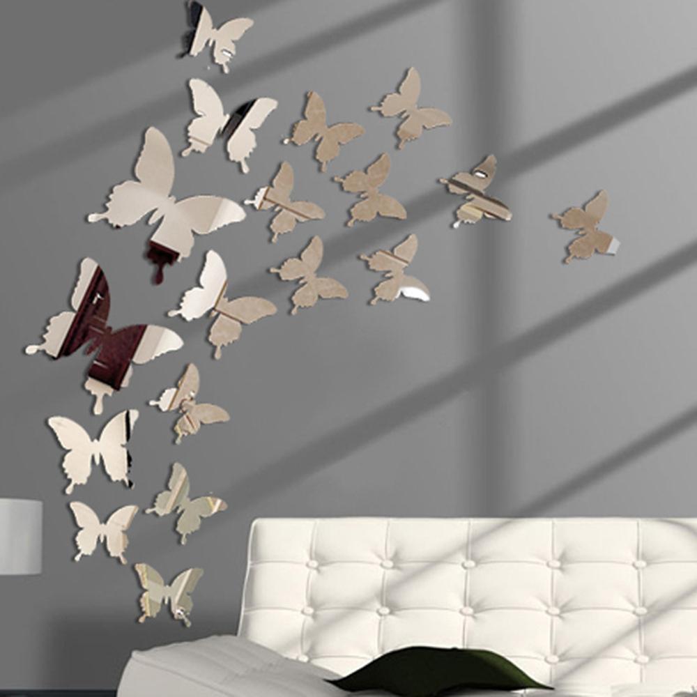 12/24 Pcs 3D Butterfly Mirror Wall Sticker Decal Wall Art Removable Wedding Decoration Kids Room Decoration Sticker Crystal