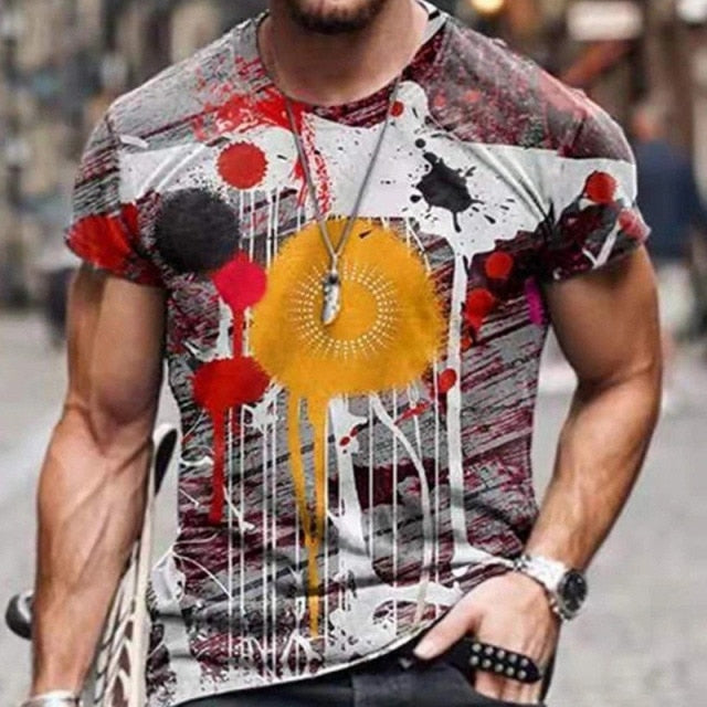 2021 Summer Casual Short Sleeve T-Shirts For Mens Fashion Smiley Face Print O-Neck Pullover Tops Plus Size Male Tee Streetwear