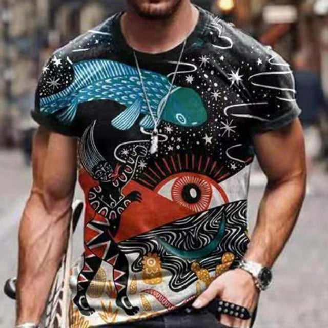 2021 Summer Casual Short Sleeve T-Shirts For Mens Fashion Smiley Face Print O-Neck Pullover Tops Plus Size Male Tee Streetwear