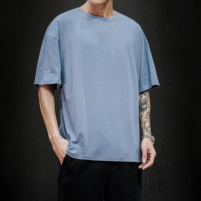 New Summer Men's T Shirt 2021 Fashion Solid T Shirt Mens Oversized Hip Hop Short Sleeve Casual Cotton Mens Streetwear Top Tees