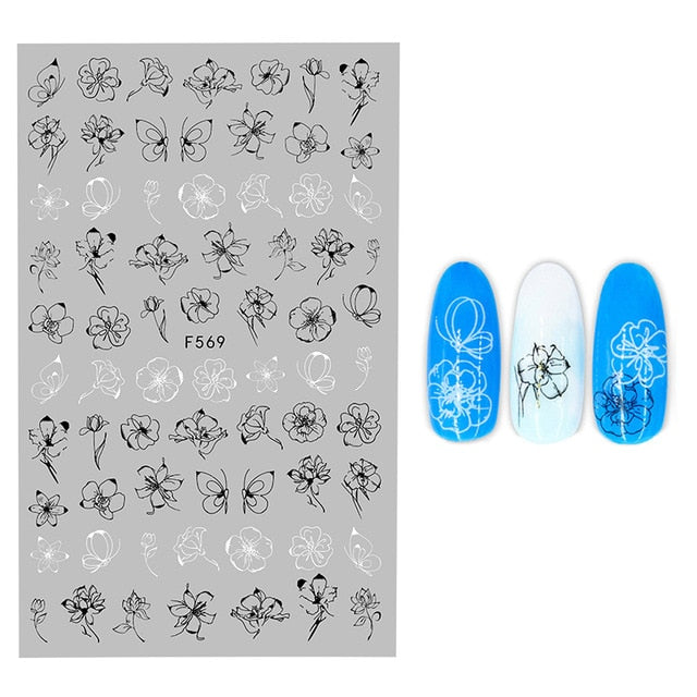 3D Flower Nail Stickers Women Face Sketch Abstract Butterfly Image Sexy Girl Nail Art Decor Sliders Manicure Stickers for Nails