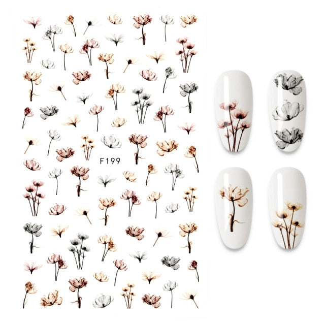 3D Flower Nail Stickers Women Face Sketch Abstract Butterfly Image Sexy Girl Nail Art Decor Sliders Manicure Stickers for Nails