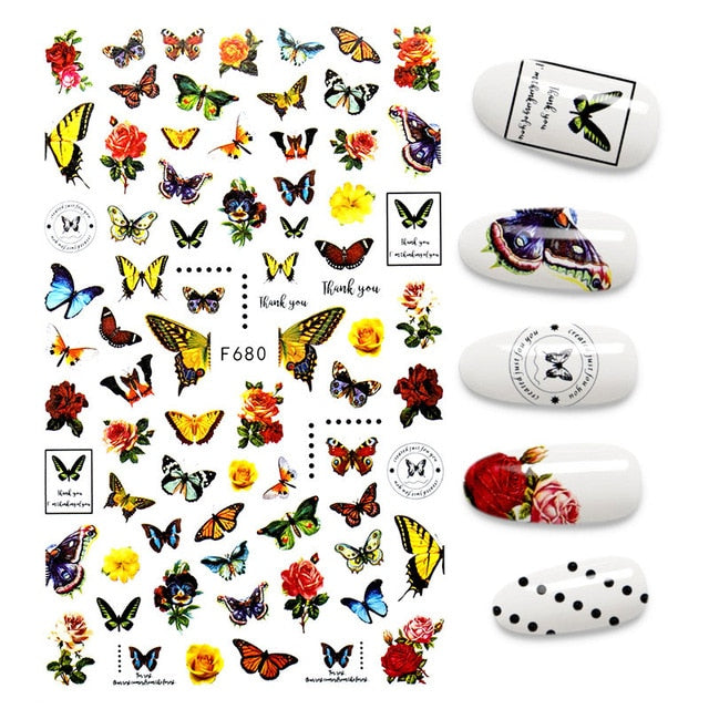 3D Flower Nail Stickers Women Face Sketch Abstract Butterfly Image Sexy Girl Nail Art Decor Sliders Manicure Stickers for Nails