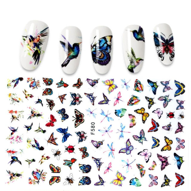 3D Flower Nail Stickers Women Face Sketch Abstract Butterfly Image Sexy Girl Nail Art Decor Sliders Manicure Stickers for Nails