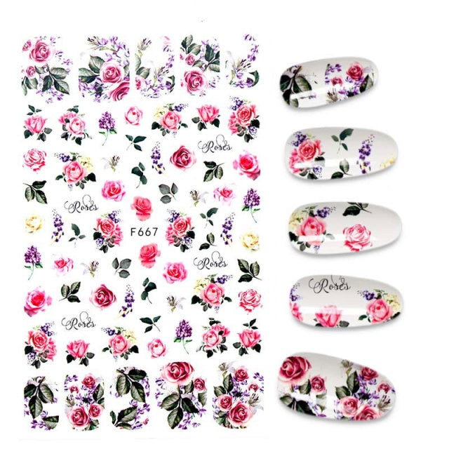 3D Flower Nail Stickers Women Face Sketch Abstract Butterfly Image Sexy Girl Nail Art Decor Sliders Manicure Stickers for Nails