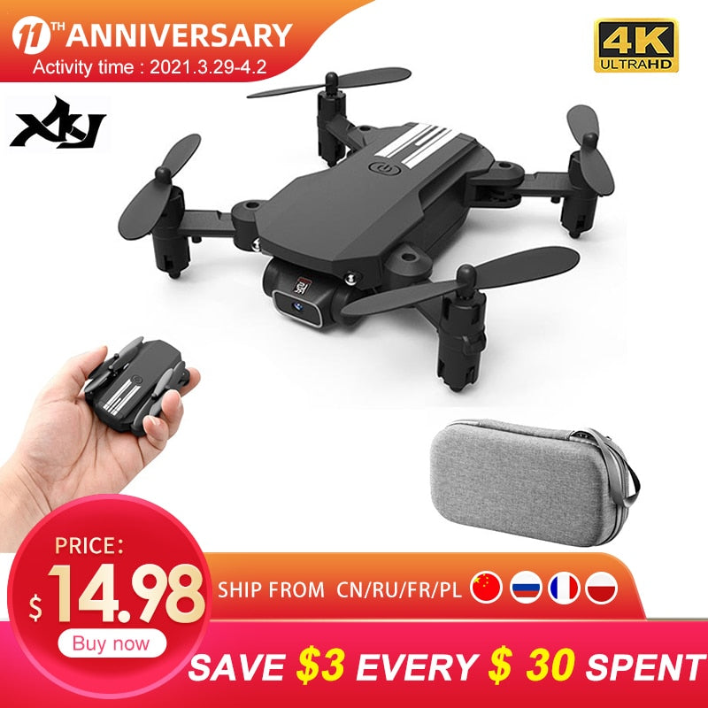 XKJ 2021 New Mini Drone 4K 1080P HD Camera WiFi Fpv Air Pressure Altitude Hold Black And Gray Foldable Quadcopter RC Dron Toy