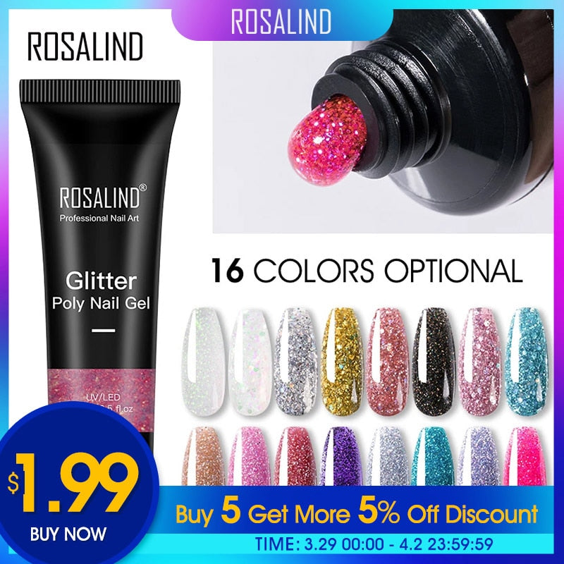 ROSALIND Glitter Poly Nail Gel Extension 15ml Gel Polish All For Manicure Poly Builder Gel Semi Permanent Soak Off Nail Art