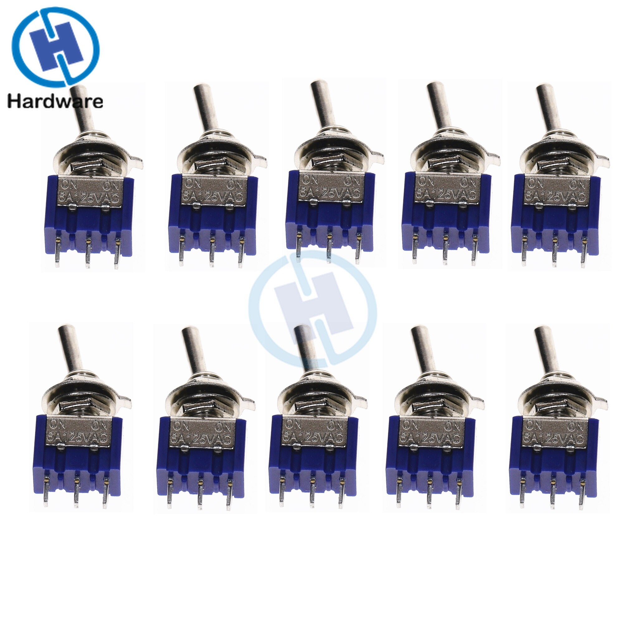 10PC/5PC Miniature Toggle Switch Single Pole Double Throw SPDT DPDT ON-OFF-ON ON-ON 120VAC 6A 1/4 Inch Mounting MTS-102 103 202