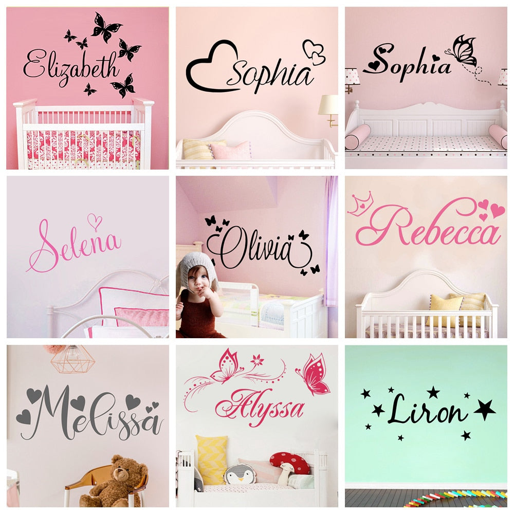 Personalized Custom Name Butterfly Wall Sticker Wallpaper For Nursery Kids Room Decoration Vinyl Stickers Bedroom Decals