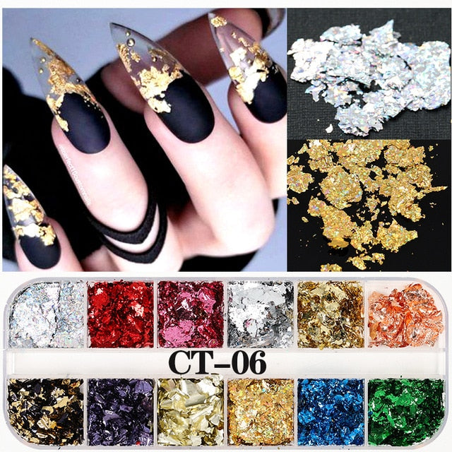 12 Grids/Set Mixed size Nail Glitter Flakes 3D Sequins Paillette Powder Charm Nail Art Decoration Manicure tools CT01-20