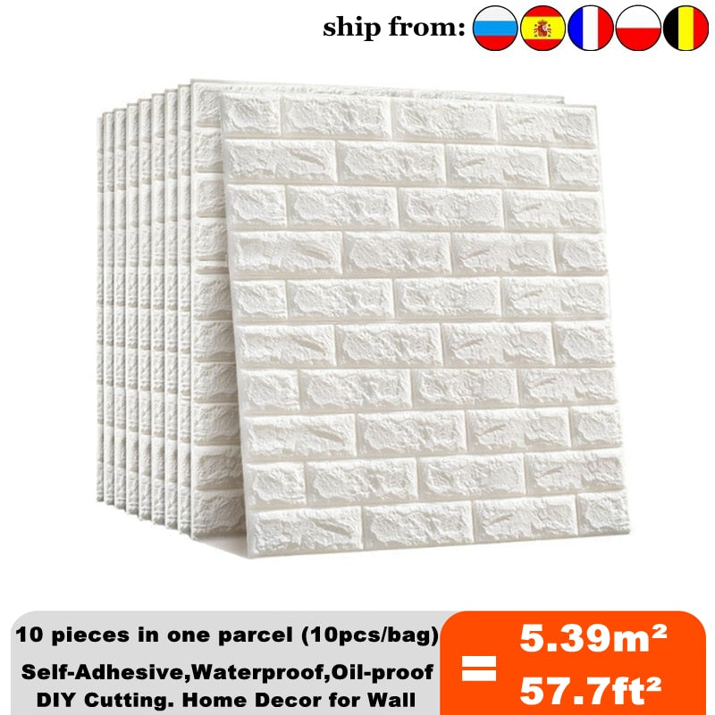 10pcs 3D Wall Sticker Imitation Brick Bedroom Decoration Waterproof Self Adhesive Wallpaper For Living Room Kitchen TV Backdrop