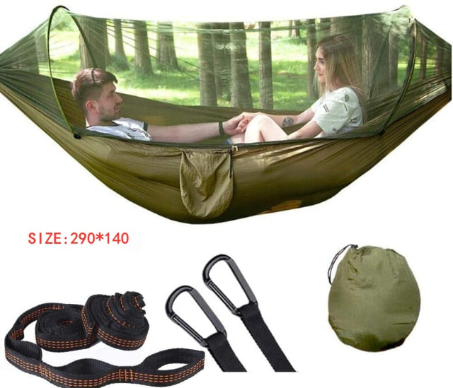 Camping Hammock with Mosquito Net Pop-Up Light Portable Outdoor Parachute Hammocks Swing Sleeping Hammock Camping Stuff