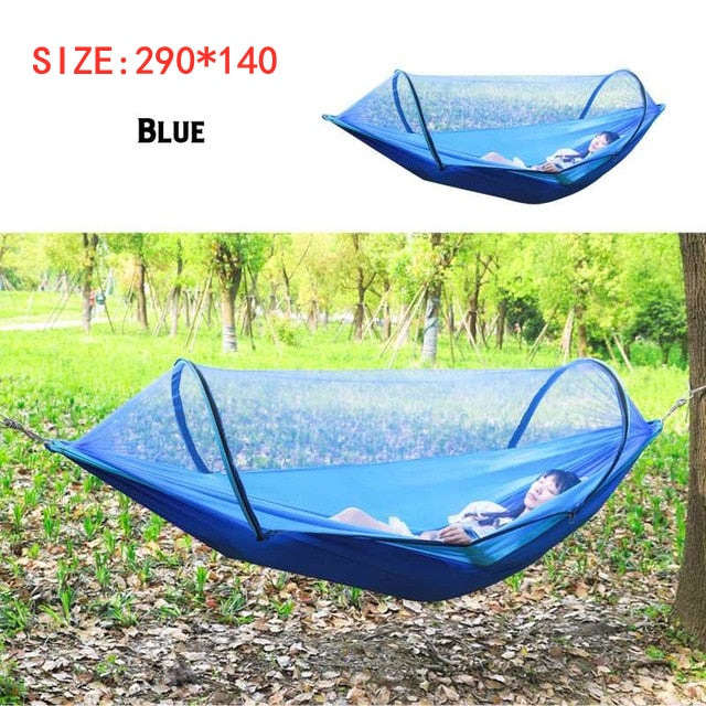 Camping Hammock with Mosquito Net Pop-Up Light Portable Outdoor Parachute Hammocks Swing Sleeping Hammock Camping Stuff