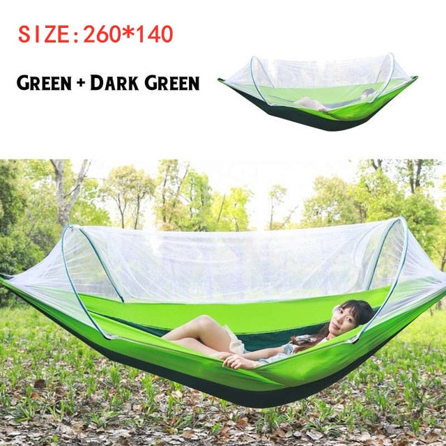 Camping Hammock with Mosquito Net Pop-Up Light Portable Outdoor Parachute Hammocks Swing Sleeping Hammock Camping Stuff