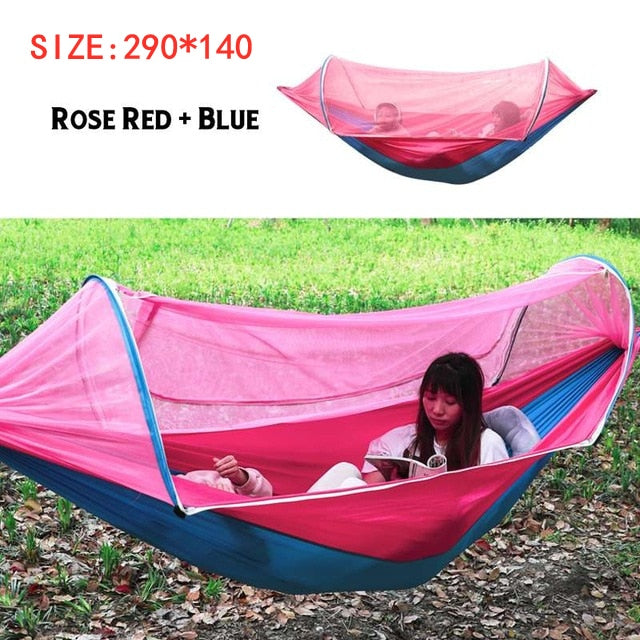 Camping Hammock with Mosquito Net Pop-Up Light Portable Outdoor Parachute Hammocks Swing Sleeping Hammock Camping Stuff