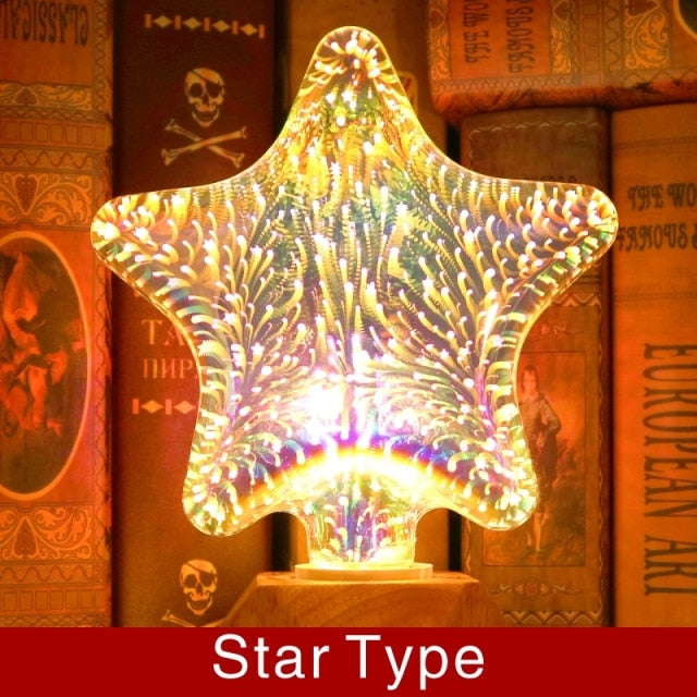 3D Decoration LED Bulb E27 6W 85-265V Vintage Edison Light Bulb Star Fireworks Lamp Holiday Night Light Novelty Christmas Tree