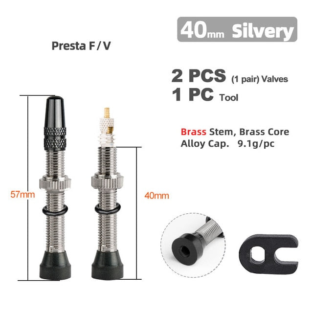 Deemount 2PCS 40/60MM Brass or Alloy Stem Bicycle F/V Presta Tubeless Tire Valve Road Bike MTB Nipple W/Tool Alloy Valve Cap