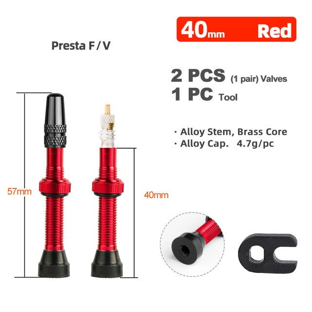 Deemount 2PCS 40/60MM Brass or Alloy Stem Bicycle F/V Presta Tubeless Tire Valve Road Bike MTB Nipple W/Tool Alloy Valve Cap