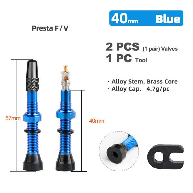 Deemount 2PCS 40/60MM Brass or Alloy Stem Bicycle F/V Presta Tubeless Tire Valve Road Bike MTB Nipple W/Tool Alloy Valve Cap