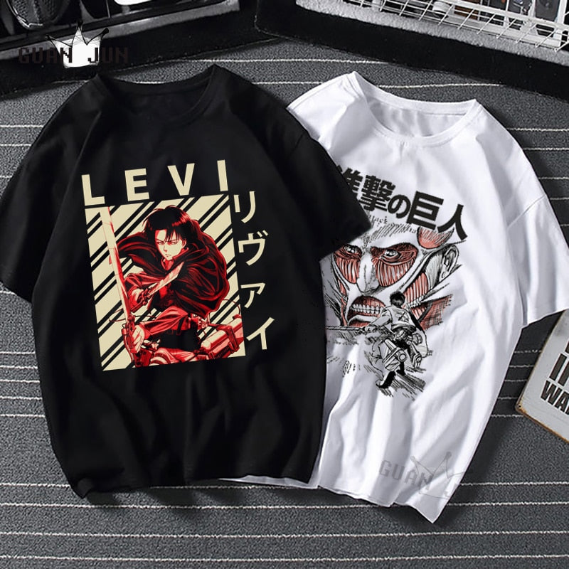 2020 Harajuku Man Attack On Titan T Shirts Tees Shirt Tops Design Cotton Black Short-Sleeved Aesthetic Japanese Anime T Shirt