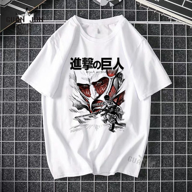 2020 Harajuku Man Attack On Titan T Shirts Tees Shirt Tops Design Cotton Black Short-Sleeved Aesthetic Japanese Anime T Shirt