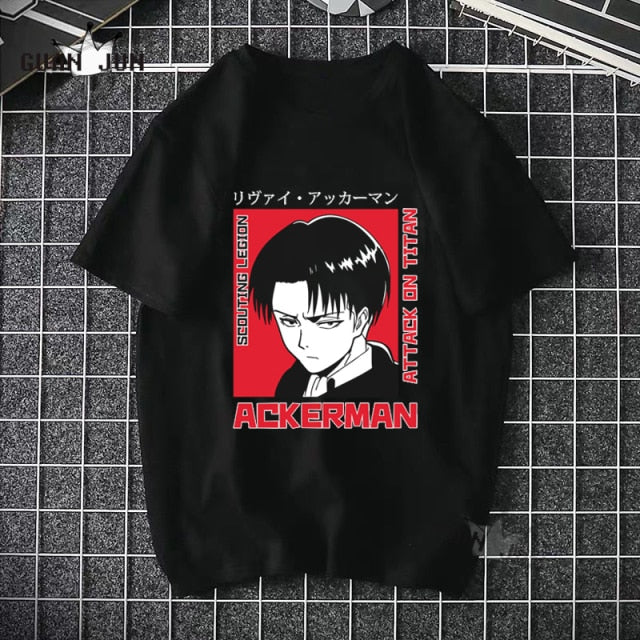 2020 Harajuku Man Attack On Titan T Shirts Tees Shirt Tops Design Cotton Black Short-Sleeved Aesthetic Japanese Anime T Shirt