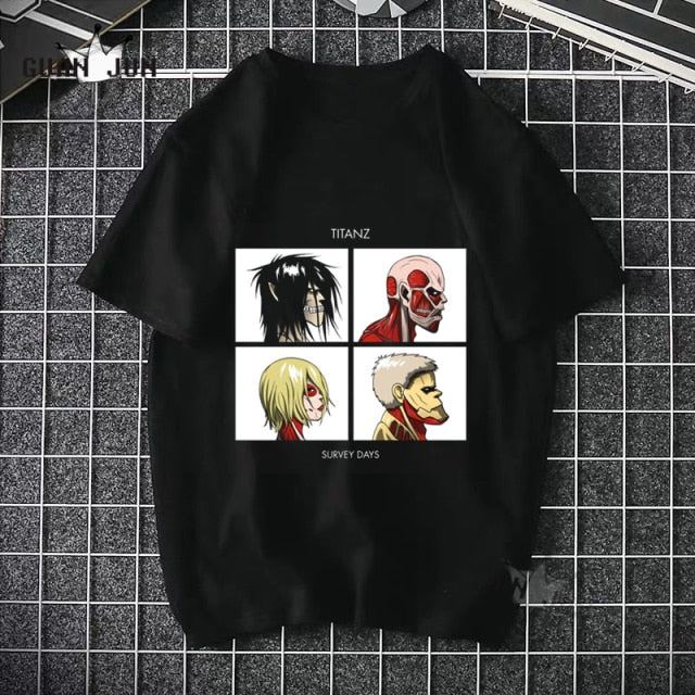 2020 Harajuku Man Attack On Titan T Shirts Tees Shirt Tops Design Cotton Black Short-Sleeved Aesthetic Japanese Anime T Shirt