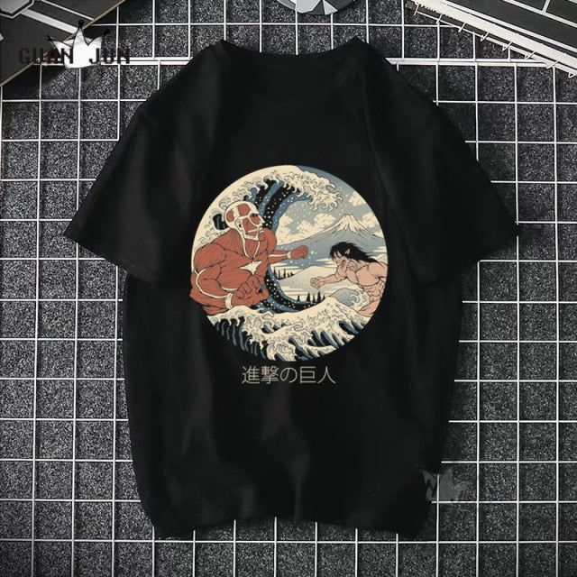 2020 Harajuku Man Attack On Titan T Shirts Tees Shirt Tops Design Cotton Black Short-Sleeved Aesthetic Japanese Anime T Shirt