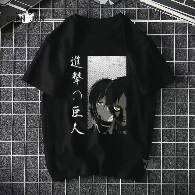 2020 Harajuku Man Attack On Titan T Shirts Tees Shirt Tops Design Cotton Black Short-Sleeved Aesthetic Japanese Anime T Shirt