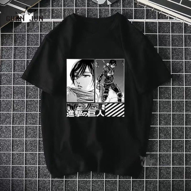 2020 Harajuku Man Attack On Titan T Shirts Tees Shirt Tops Design Cotton Black Short-Sleeved Aesthetic Japanese Anime T Shirt