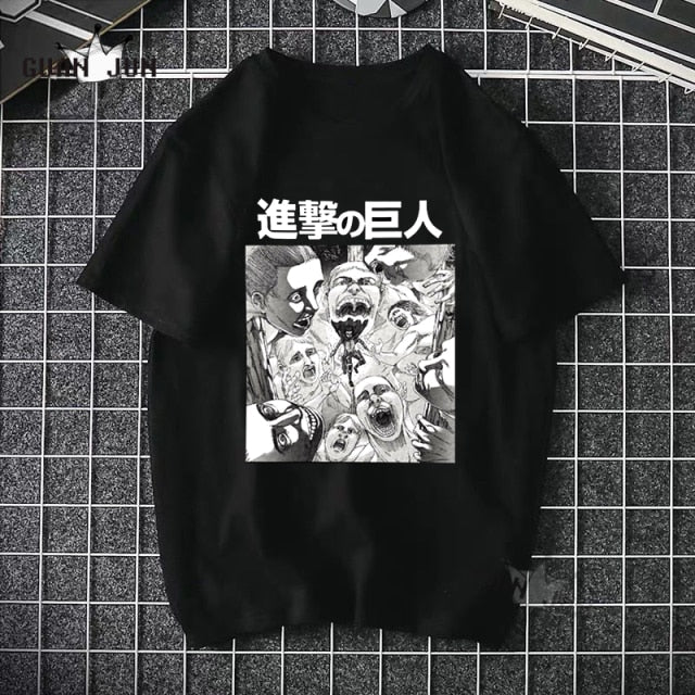 2020 Harajuku Man Attack On Titan T Shirts Tees Shirt Tops Design Cotton Black Short-Sleeved Aesthetic Japanese Anime T Shirt