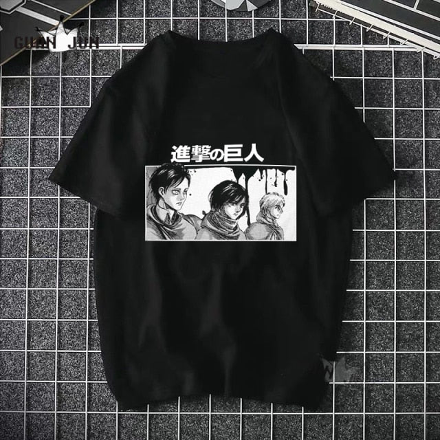 2020 Harajuku Man Attack On Titan T Shirts Tees Shirt Tops Design Cotton Black Short-Sleeved Aesthetic Japanese Anime T Shirt