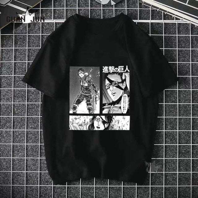 2020 Harajuku Man Attack On Titan T Shirts Tees Shirt Tops Design Cotton Black Short-Sleeved Aesthetic Japanese Anime T Shirt