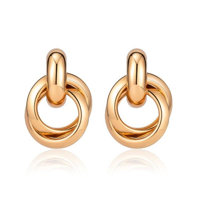 Golden Big hoop Earrings Korean Geometry Metal Gold Earrings For women Female Retro Drop Earrings 2021 Trend Fashion Jewelry